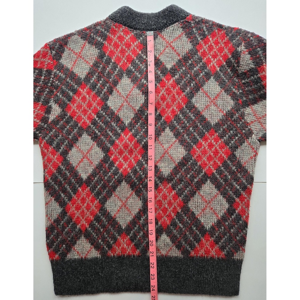 Vintage red and gray argyle V-neck long sleeve pullover sweater - mens M - Picture 8 of 11